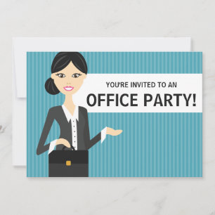 Cute Business Woman With Black Hair Office Party Invitation