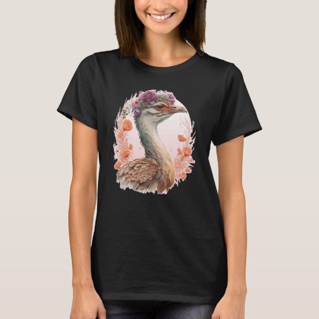 Cute Bustard Bird Watching Flower Crown Floral Bir T-Shirt (Front)