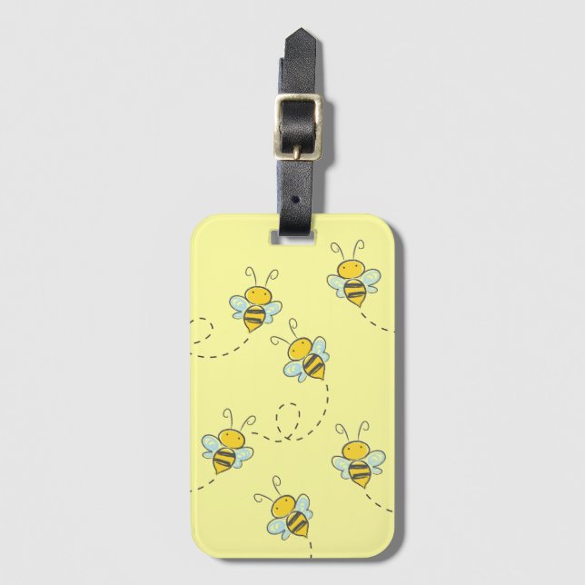 Cute Busy Bee Pattern Yellow Luggage Tag (Front Vertical)