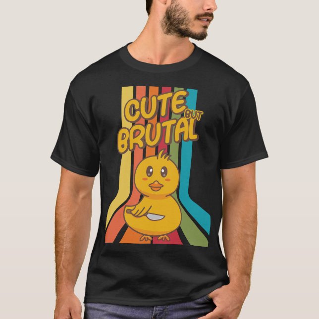 Cute But Brutal Cute Duck with Knife T-Shirt (Front)