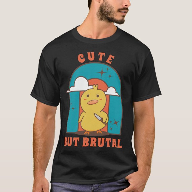 Cute But Brutal Cute Duck with Knife T-Shirt (Front)
