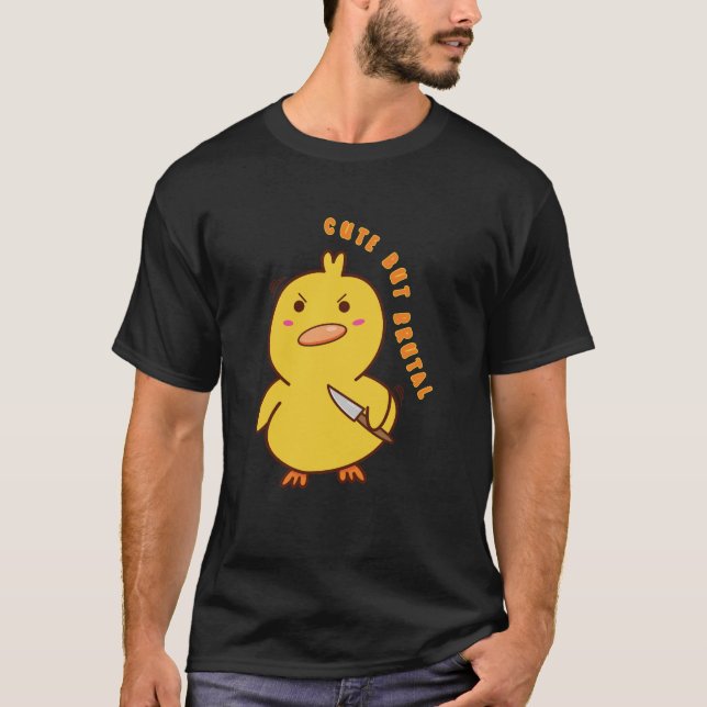 Cute But Brutal Cute Duck with Knife T-Shirt (Front)
