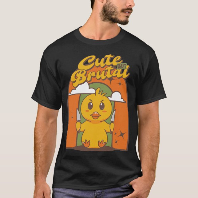 Cute But Brutal Cute Duck with Knife T-Shirt (Front)