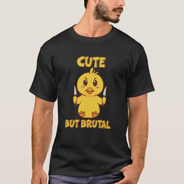 Cute But Brutal Cute Duck with Knife T-Shirt (Front)