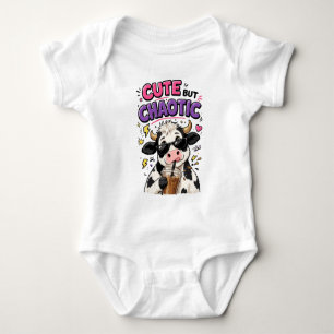 Cute but chaotic cow with iced coffee baby bodysuit