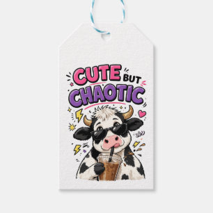 Cute but chaotic cow with iced coffee gift tags