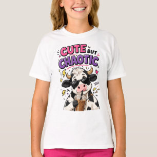 Cute but chaotic cow with iced coffee T-Shirt