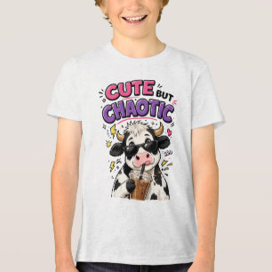 Cute but chaotic cow with iced coffee Tri-Blend shirt