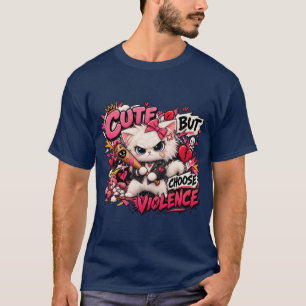 Cute But Choose Violence Angry White Cat Funny T S T-Shirt