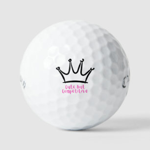 'Cute But Competitive' Playful Bold Black And Pink Golf Balls