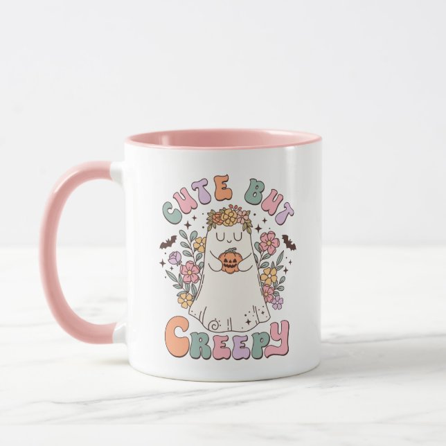 Cute But Creepy Cute Ghost Retro Halloween Mug (Left)