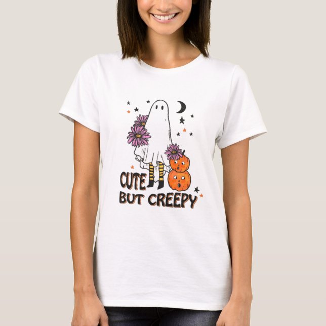 Cute But Creepy Ghost and Pumpkins Halloween T-Shirt (Front)