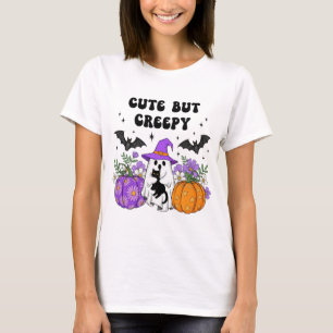 Cute But Creepy – Ghost with Black Cat, Pumpkins T-Shirt