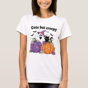 Cute but Creepy Halloween Ghost & Cat Design T-Shirt