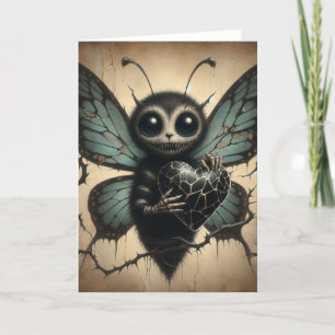 Cute but Creepy Vampire Butterfly with Black Heart Card