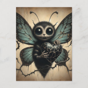 Cute but Creepy Vampire Butterfly with Black Heart Postcard