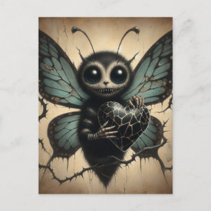 Cute but Creepy Vampire Butterfly with Black Heart Postcard