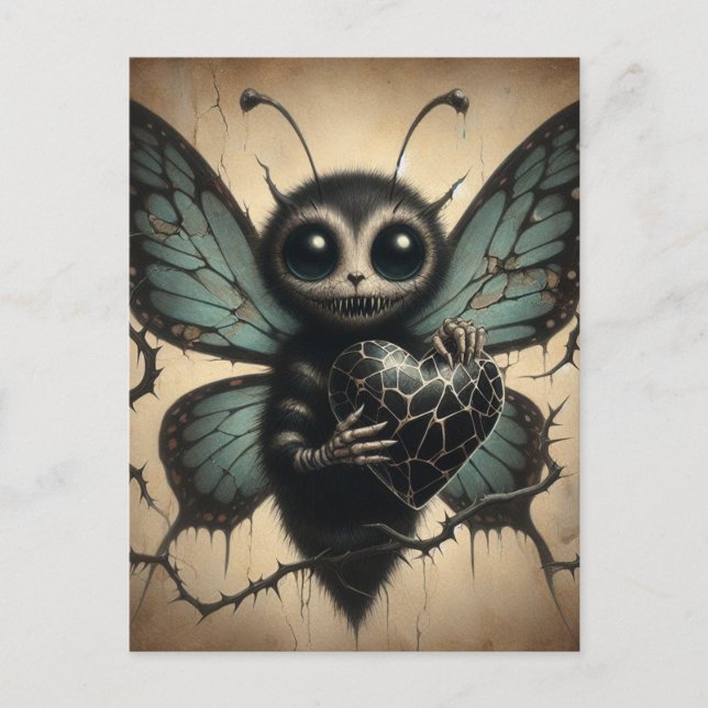 Cute but Creepy Vampire Butterfly with Black Heart Postcard (Front)