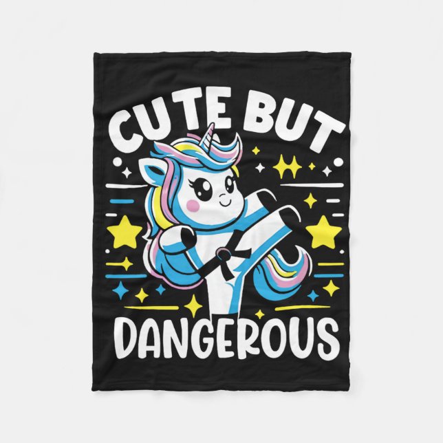Cute But Dangerous Funny Cool Karate Unicorn Girl  Fleece Blanket (Front)