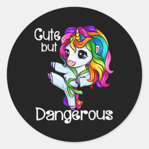 Cute But Dangerous Funny Karate Unicorn Girl Classic Round Sticker