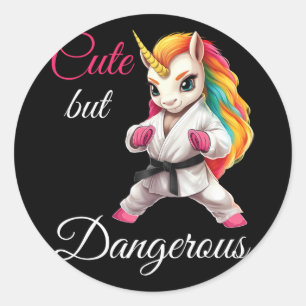 Cute But Dangerous Funny Karate Unicorn Taekwondo Classic Round Sticker