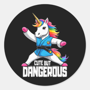 Cute But Dangerous Funny Taekwondo Unicorn Karate  Classic Round Sticker