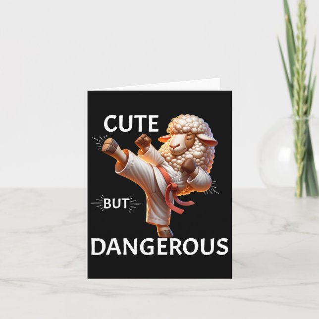 Cute But Dangerous Karate Sheep High Kick 1  Card (Front)