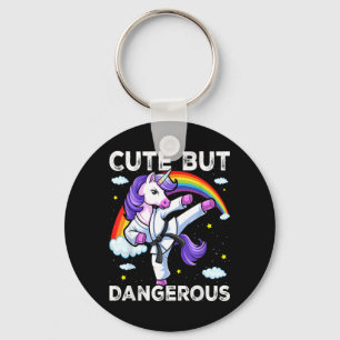 Cute but Dangerous Karate Taekwondo Unicorn Girl Key Ring