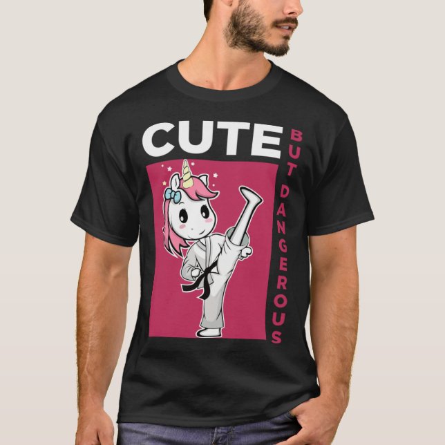 Cute but Dangerous Karate Taekwondo Unicorn Karate T-Shirt (Front)