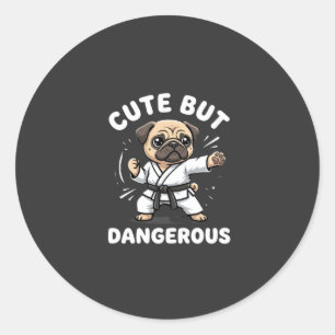Cute But Dangerous Pug Dog Karate Classic Round Sticker