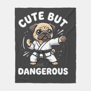 Cute But Dangerous Pug Dog Karate Fleece Blanket