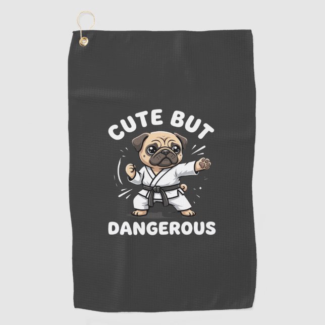 Cute But Dangerous Pug Dog Karate Golf Towel (Front)