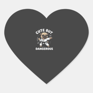 Cute But Dangerous Pug Dog Karate Heart Sticker
