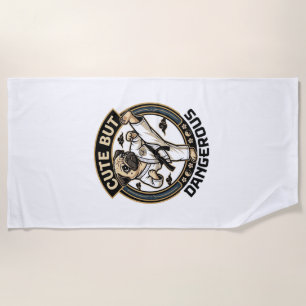 Cute But Dangerous Pug Dog Karate Kick_1 Beach Towel