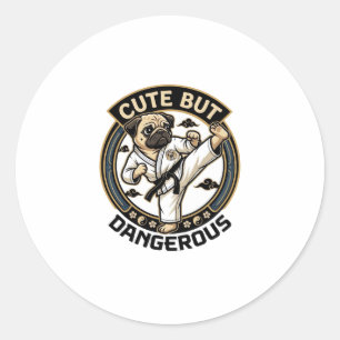 Cute But Dangerous Pug Dog Karate Kick_1 Classic Round Sticker