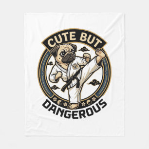 Cute But Dangerous Pug Dog Karate Kick_1 Fleece Blanket