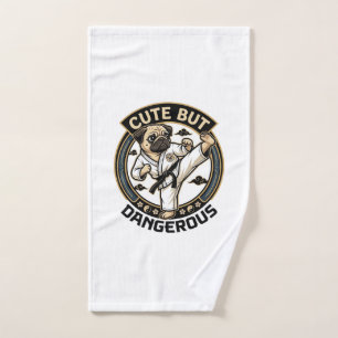 Cute But Dangerous Pug Dog Karate Kick_1 Hand Towel