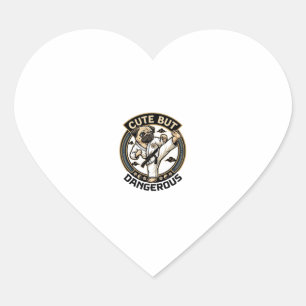 Cute But Dangerous Pug Dog Karate Kick_1 Heart Sticker