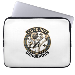 Cute But Dangerous Pug Dog Karate Kick_1 Laptop Sleeve