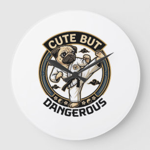Cute But Dangerous Pug Dog Karate Kick_1 Large Clock
