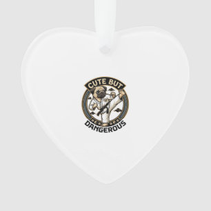 Cute But Dangerous Pug Dog Karate Kick_1 Ornament