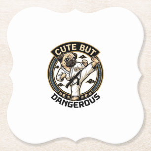 Cute But Dangerous Pug Dog Karate Kick_1 Paper Coaster