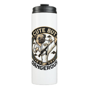 Cute But Dangerous Pug Dog Karate Kick_1 Thermal Tumbler