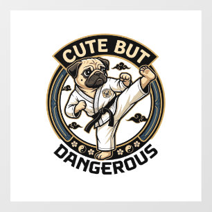 Cute But Dangerous Pug Dog Karate Kick_1 Window Cling