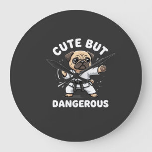 Cute But Dangerous Pug Dog Karate Large Clock