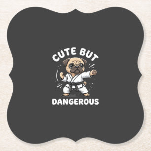 Cute But Dangerous Pug Dog Karate Paper Coaster