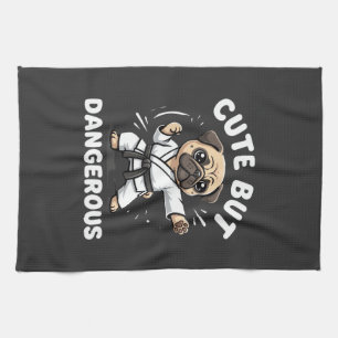 Cute But Dangerous Pug Dog Karate Tea Towel