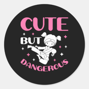 Cute But Dangerous Taekwondo Girl Karate Jiu Jitsu Classic Round Sticker