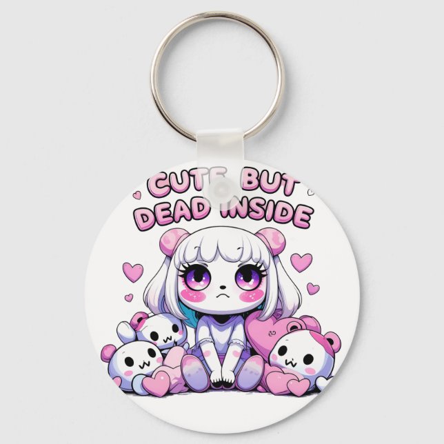 Cute But Dead Inside Aesthetic Keychain – Kawaii G (Front)