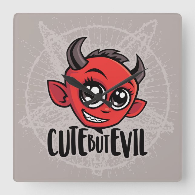 Cute But Evil Square Wall Clock (Front)